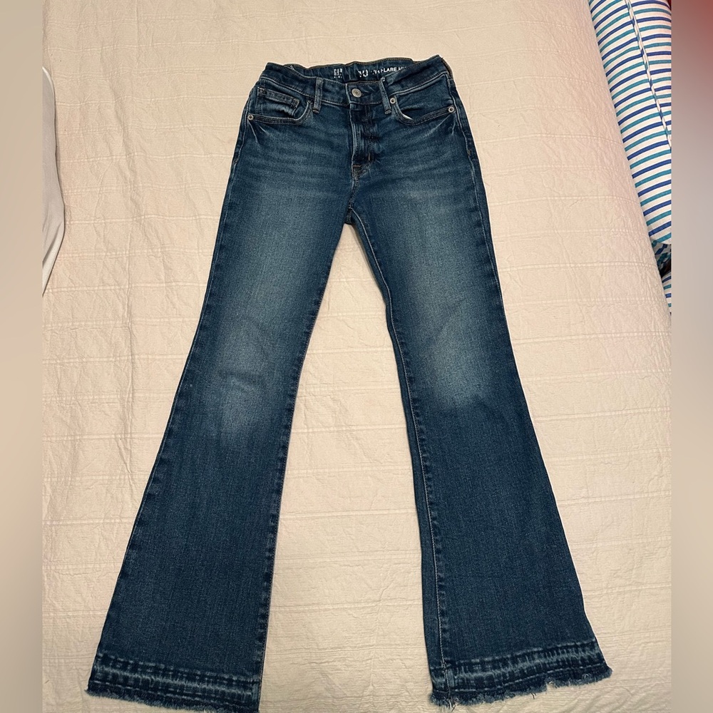 Gap Kids - flare high rise denim with raw hem - size 10